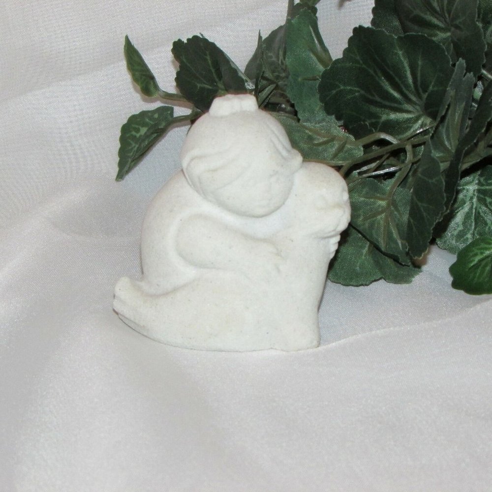 MARBELL Stone Art Sculpture Figurine Child & Seal 3" Belgium Statue Decor